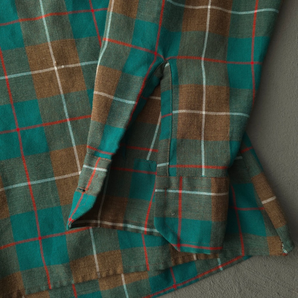 Vintage 70s Albert Butwick Green Plaid Flannel Shirt XL Long Sleeve - Picture 8 of 11